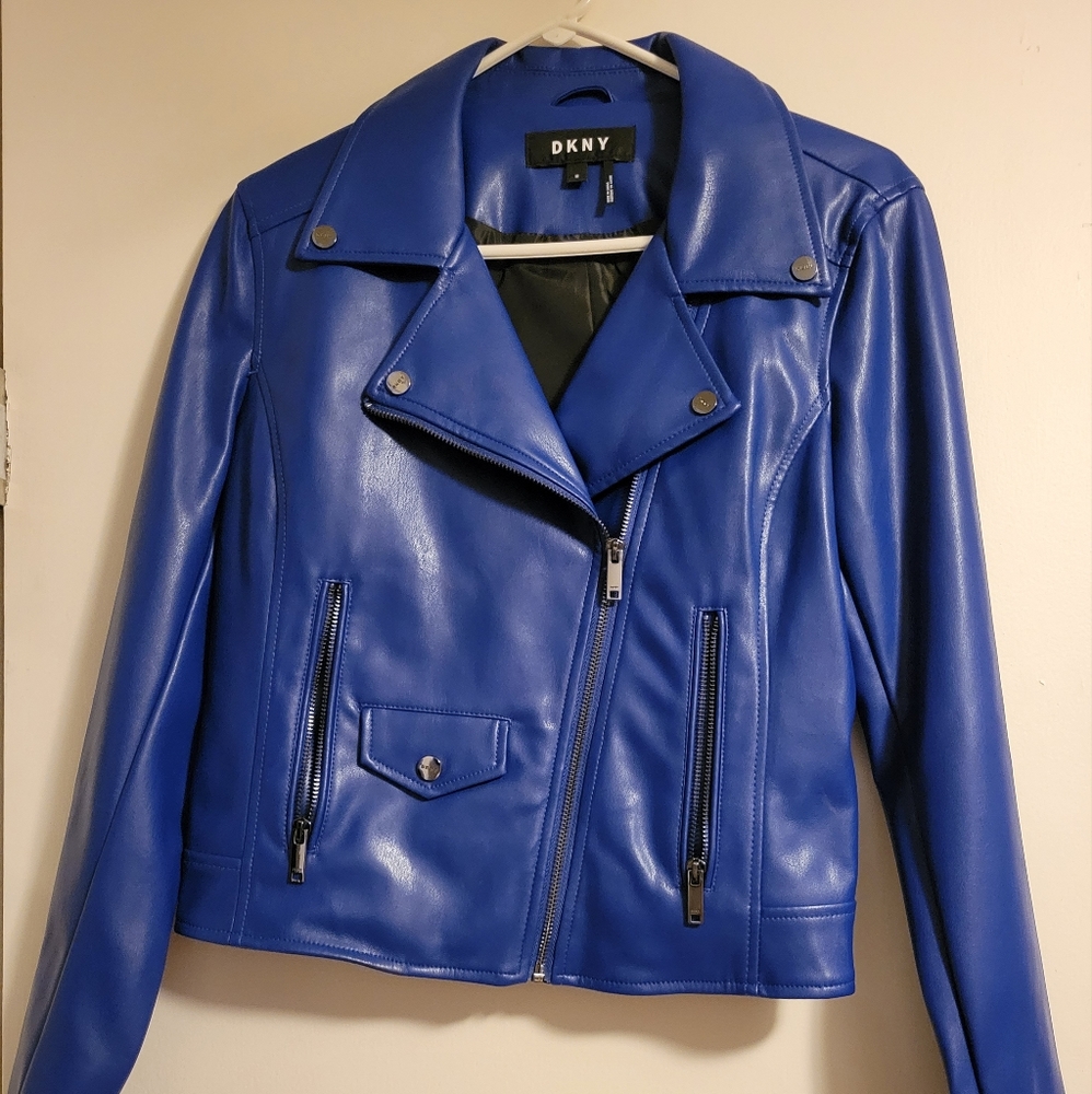 DKNY blue faux leather jacket